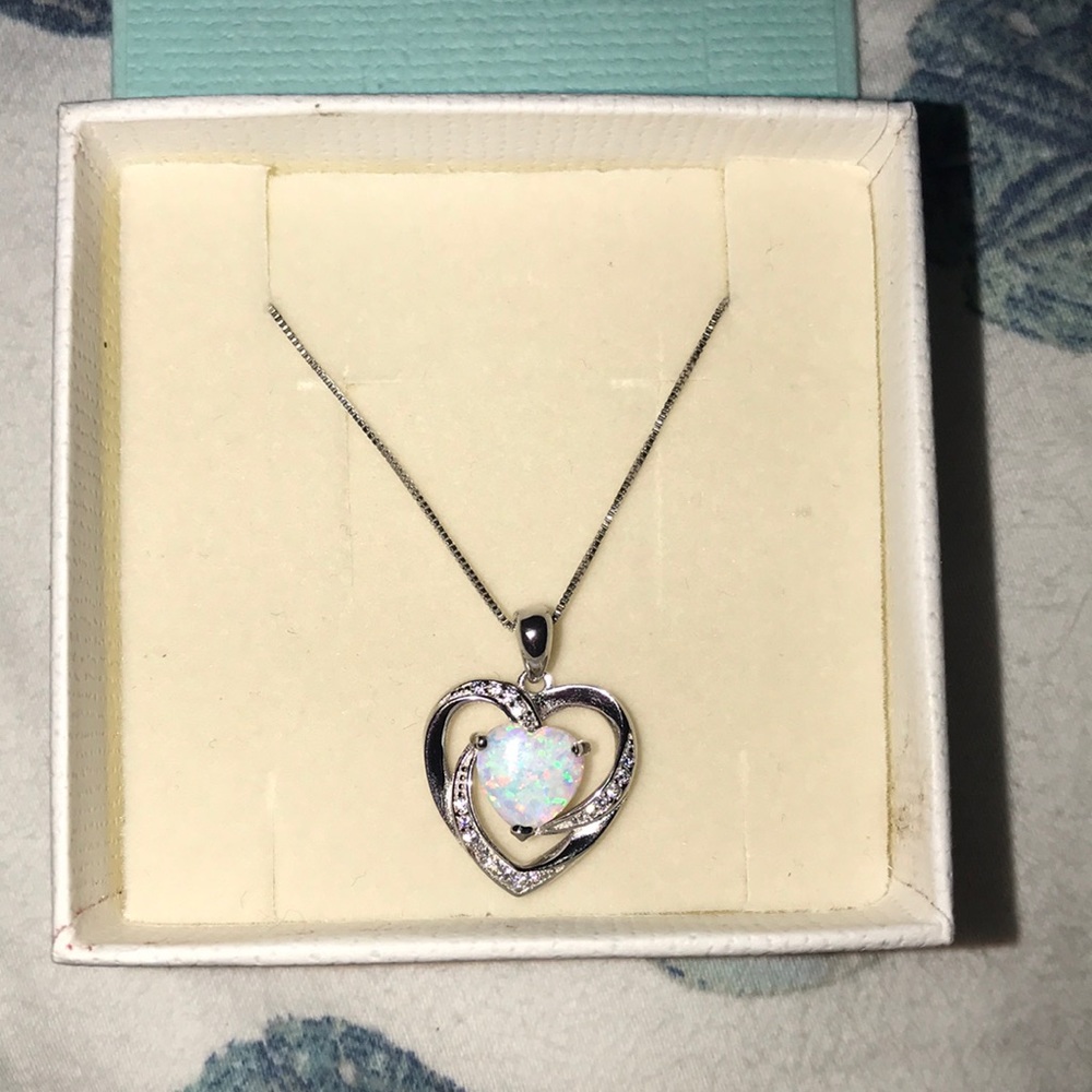 NWT Fire Opal Heart Pendant in Sterling Silver